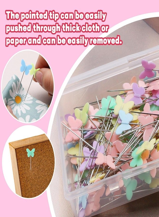 GEMSY مجموعة دبابيس Gemsy - دبابيس خياطة متعددة الرؤوس، مستلزمات خياطة أساسية، دبابيس ملابس من الفولاذ المقاوم للصدأ، دبابيس خياطة يدوية، دبابيس ملابس مقاومة للصدأ، ملحقات خياطة، دبوس قماش مستقيم (فراشة) - Image 3